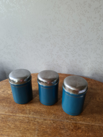 Petrol blauw emaille koffie thee suiker bussen