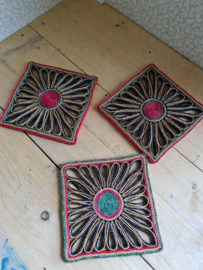 Vintage rieten pannen onderzetters