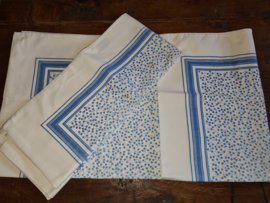 Oude linnen kussensloop blauw wit