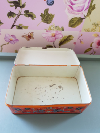 Oud vintage retro koektrommel blik