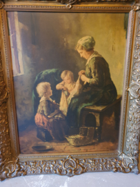Antiek houten barok lijst moeder met kinderen