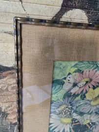 Oude bloemen vlinder prent in houten lijst