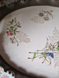 Antiek tinnen dienblad floraal decor