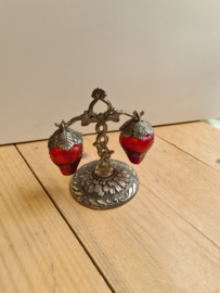 Vintage verzilverde glazen peper en zout stel aardbei