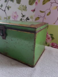 Antiek oud groen beschuit trommel blik