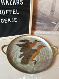 Geemailleerd koperen dienblad eenden