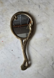 Art nouveau messing handspiegel dame