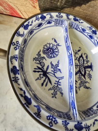 Antiek warmhoudbord meissen blue onion cloche
