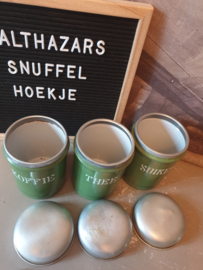 Reseda groen emaille koffie thee suiker bussen zilveren bies