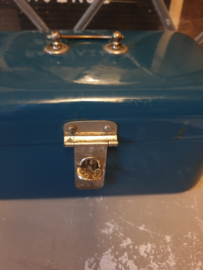 Petrol blauw emaille koektrommel