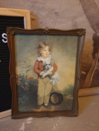 Oud barok lijstje prent jongen met hond