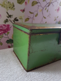 Antiek oud groen beschuit trommel blik