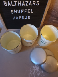 Crème emaille koffie thee suiker bussen gouden bies