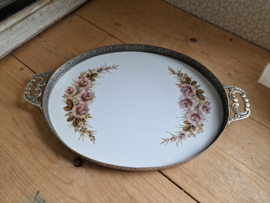 Antiek porseleinen dienblad floraal decor rozen