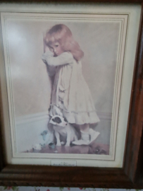 Brocante prent meisje met hond