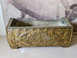 Antieke messing jardiniere pauw