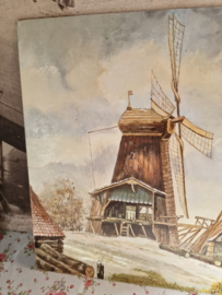 Schilderij molen landschap