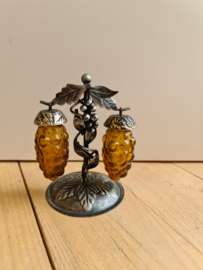 Vintage glazen peper en zout stel druiventros nr1