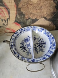 Antiek warmhoudbord meissen blue onion cloche