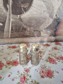 Glazen peper en zout stel zilverkleurige houder