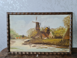 Antiek schilderij molen landschap 1941