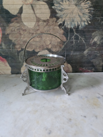 Antiek theelichtje groen glas