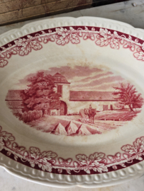 Beboterde broodschaal boerenhoeve rood