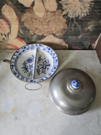 Antiek warmhoudbord meissen blue onion cloche