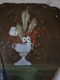Schilderijtje op leisteen boeket bloemen