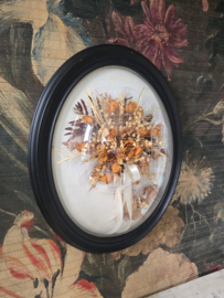 Houten bolglas lijst droogbloemen trouwboeket