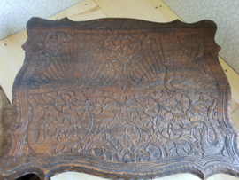 Antiek bewerkte houten schrijfkist pauwen