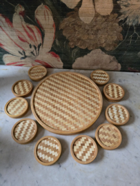 Vintage bamboe dienblad met onderzetters