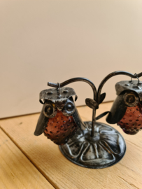 Vintage glazen peper en zout stel uil