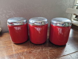 Rood emaille koffie thee suiker bussen