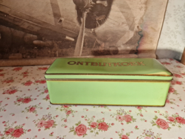 Oud groen blikken ontbijtkoek trommel