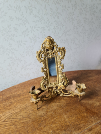 Antiek messing wandkandelaar putti spiegel
