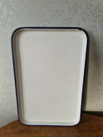 Wit emaille dienblad blauwe bies
