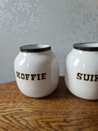 Wit emaille koffie thee suiker bussen