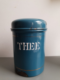 Petrol blauw emaille koffie thee suiker bussen
