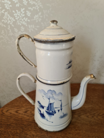 Grote emaille koffiepot hollands landschap