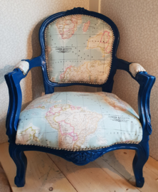 Barok blauw kinder stoeltje stoel wereldkaart