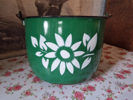 Groen emaille pot bloemen