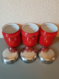 Rood emaille koffie thee suiker bussen