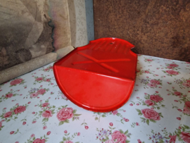 Rood emaille zoutpot houten deksel