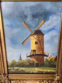 Schilderij molen in barok houten lijst