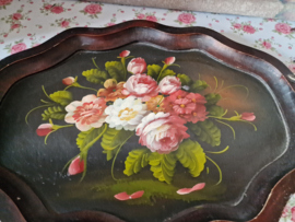 Antiek houten dienblad geschilderde rozen