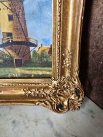 Schilderij molen in barok houten lijst