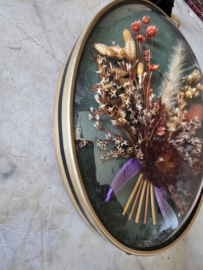 Vintage bolglas lijst droogbloemen