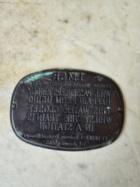 Koperen instructie bordje van LMSR London Railway Spoorwegen