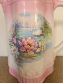 Oud roze waterkan lelie zwaan societe ceramique
